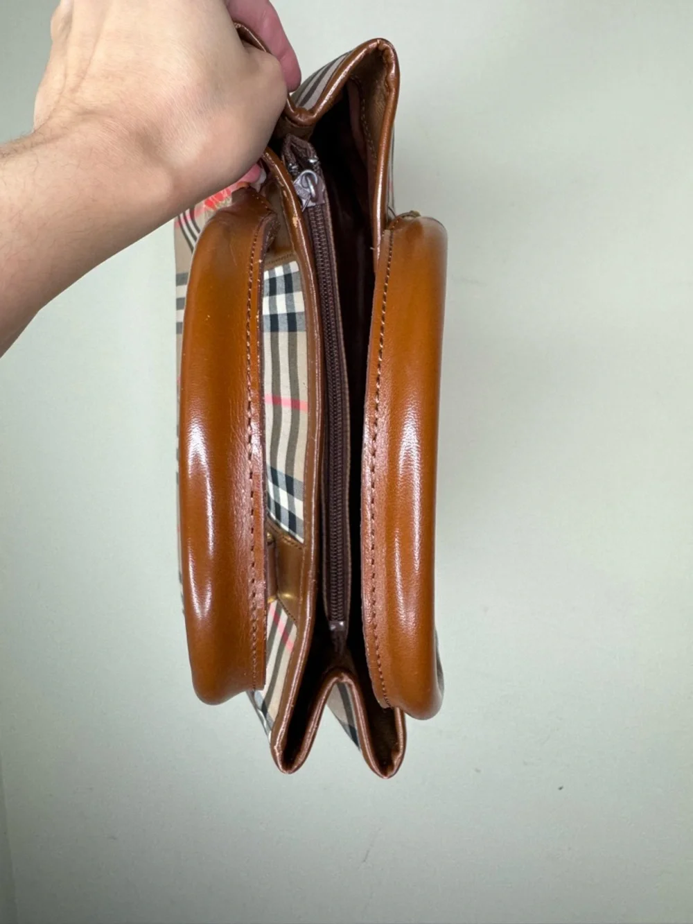 Burberry Beige Plaid Bag with Brown Leather Trim - Picture 6 of 7